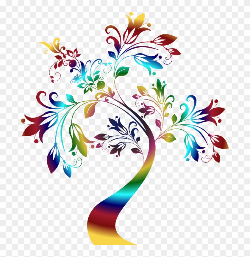 Colorful Floral Tree 3 Variation - Transparent Black And White Tree Clipart #1734982
