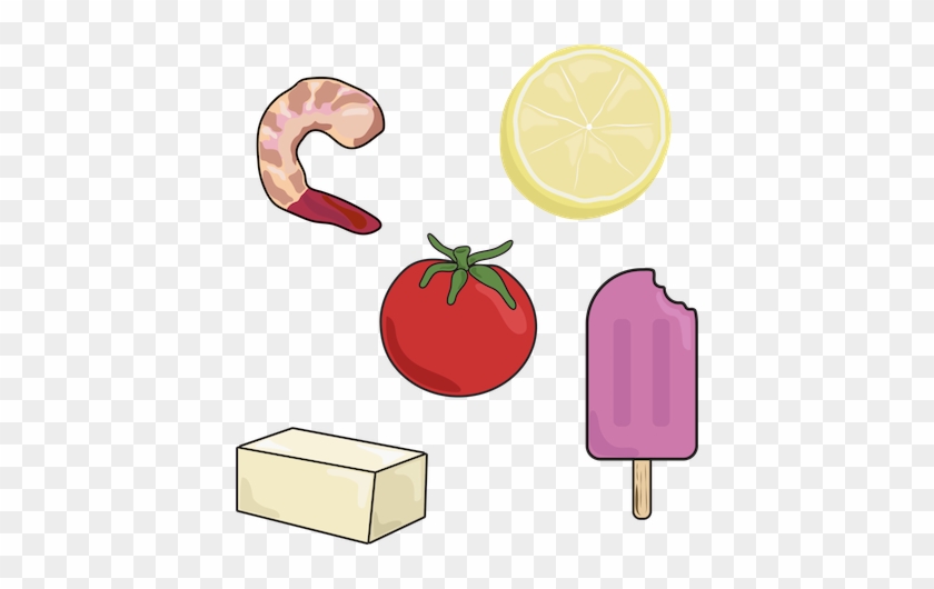 A Drawing Of A Shrimp, Lemon Slice, Tomato, Stick Of - A Drawing Of A Shrimp, Lemon Slice, Tomato, Stick Of #1735195