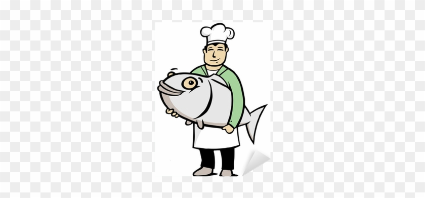 Chef Holding A Big Fish In His Hands Sticker • Pixers® - Cartoon #1736157