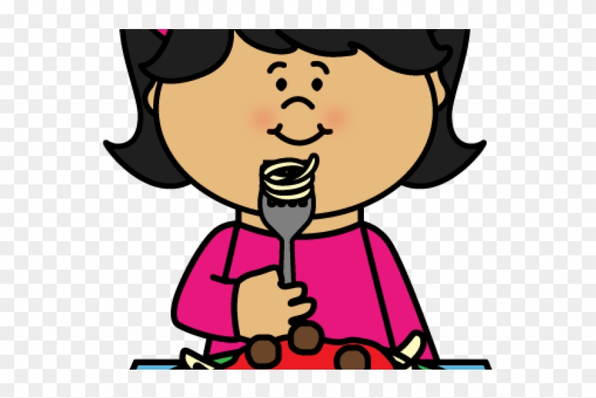 Spaghetti Clipart Cute - Kid Eating Clipart Black And White #1737709