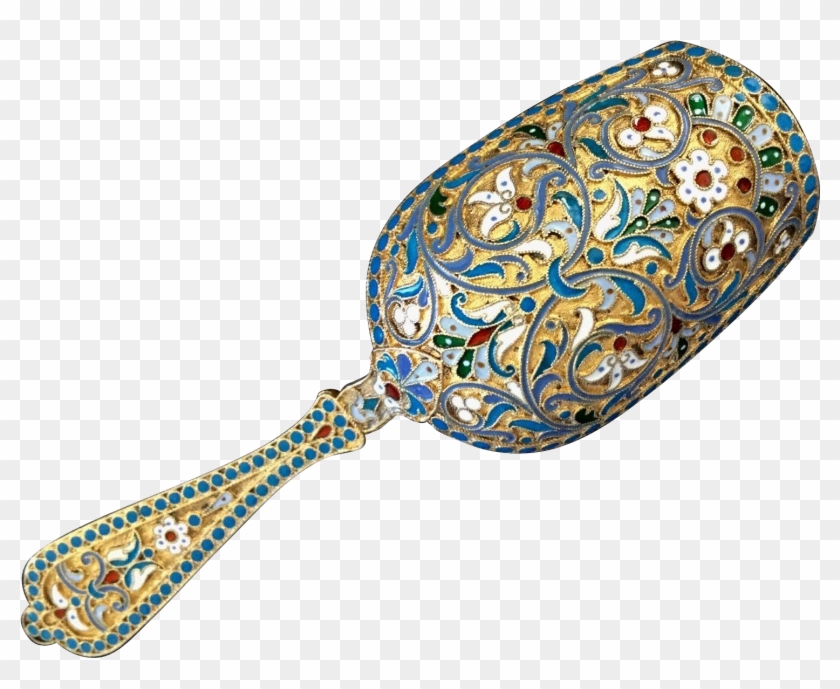 Antique Russian 84 Silver & Enamel Sugar Spoon - Antique Russian 84 Silver & Enamel Sugar Spoon #1738104