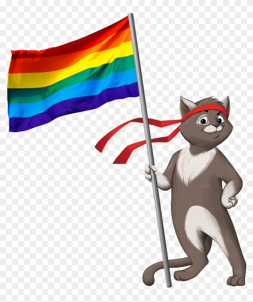 Ninjacat With A Rainbow Flag - Cartoon #1738275