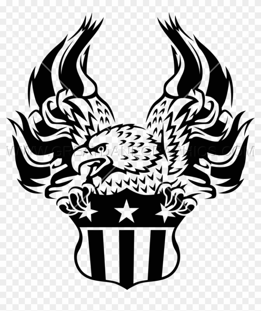 Download Error - Black And White Eagle With Flag Clip Art #1739084