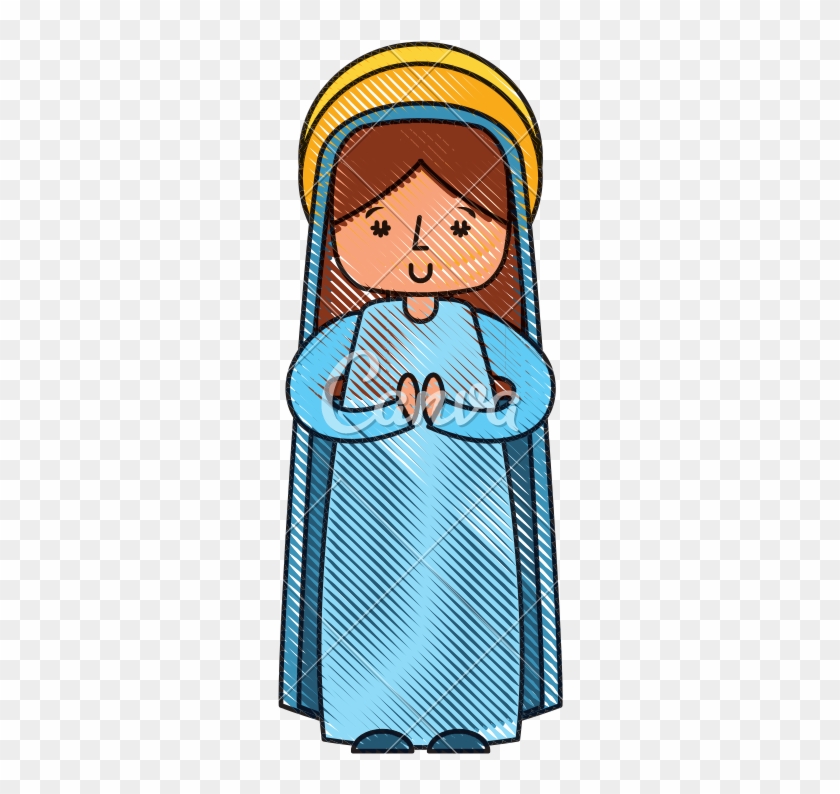 Holy Mary Virgin Manger Character Vector Illustration - Cartoon #1739543