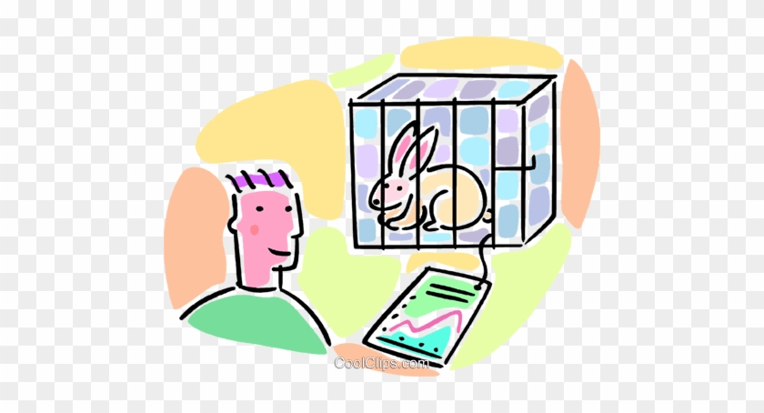 Man Looking At A Rabbit In A Cage Royalty Free Vector - Man Looking At A Rabbit In A Cage Royalty Free Vector #1739800
