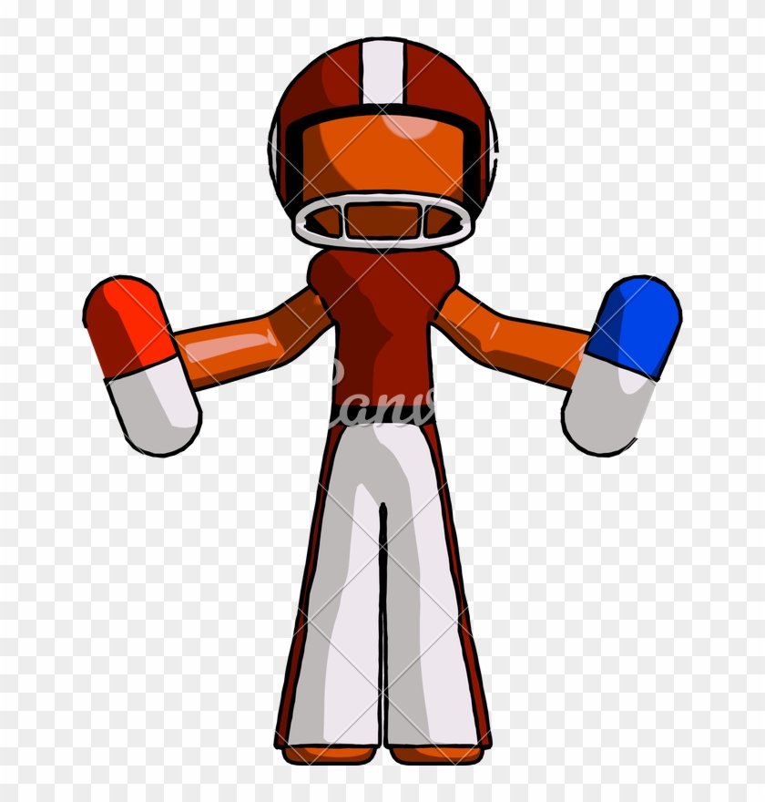 Orange Football Player Man Holding A Red Pill And Blue - Football Player #1740523