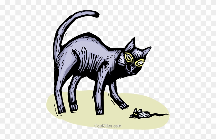 Black Cat Playing With A Mouse Royalty Free Vector - Domestic Short-haired Cat #1740833