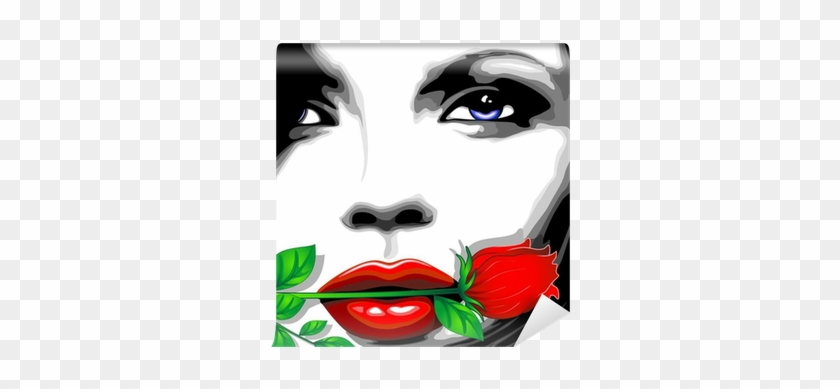 Viso Donna E Rosa Clip Art Woman Girl's Face And Rose - Mulher Com Rosa Na Boca #1749036