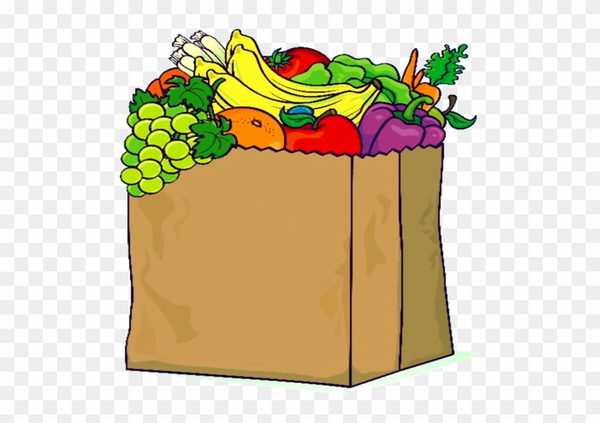 A Graphic Showing A Paper Bag With Various Fruits And - Grocery Bag Cartoon Png #1749218