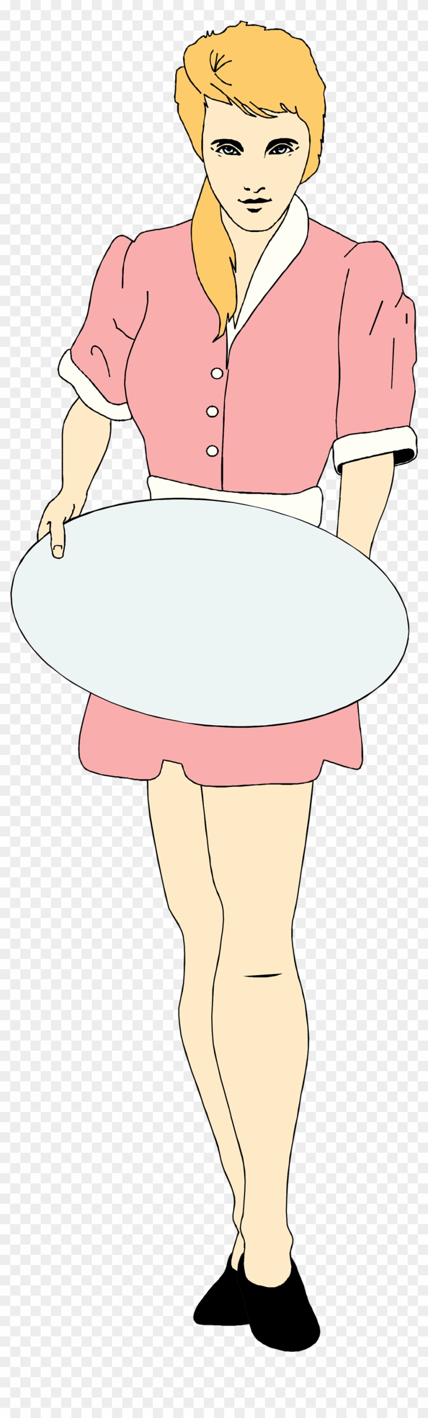 Waitress With Tray Clip Art - Cartoon #1749253
