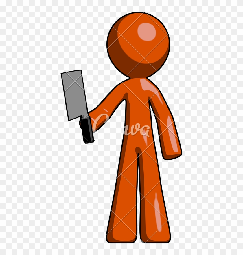 Orange Design Mascot Man Holding Meat Cleaver - Orange Design Mascot Man Holding Meat Cleaver #1750449