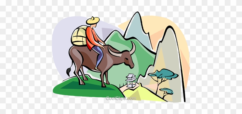 Water Buffalo Crossing Mountains Royalty Free Vector - Water Buffalo Crossing Mountains Royalty Free Vector #1750897