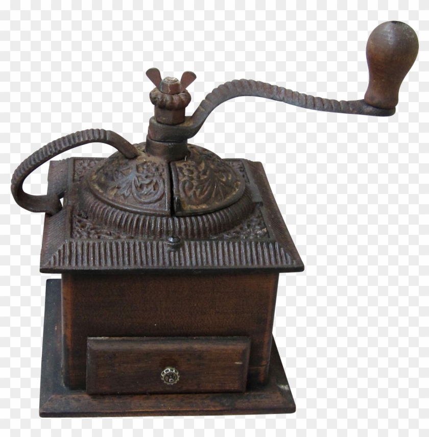 Antique Wooden Coffee Grinder - Bronze Sculpture #1751399