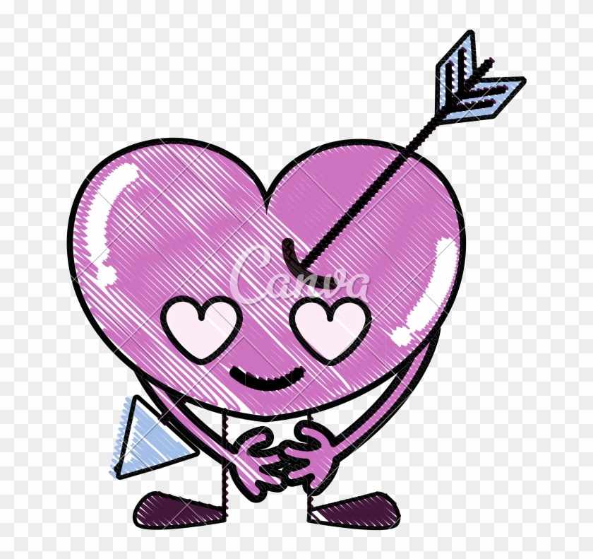 Grated Heart With Arrow In Love Kawaii With Arms And - Crying Purple Heart #1751432