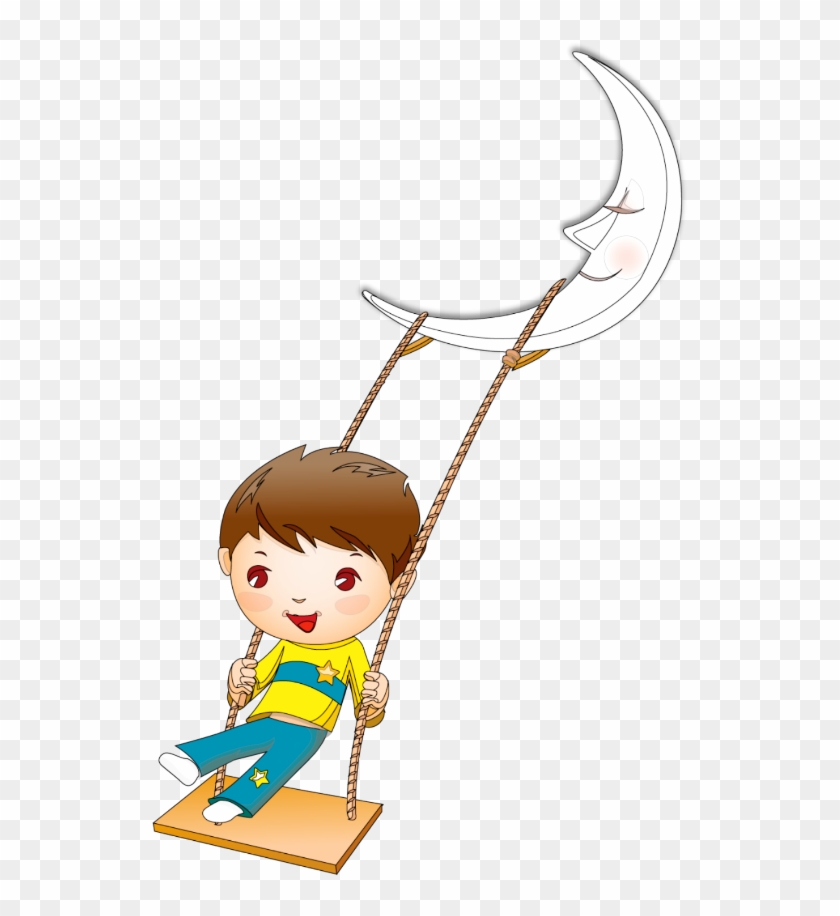 #ftestickers #clipart #cartoon #moon #boy #swing - Kids Face #1751934