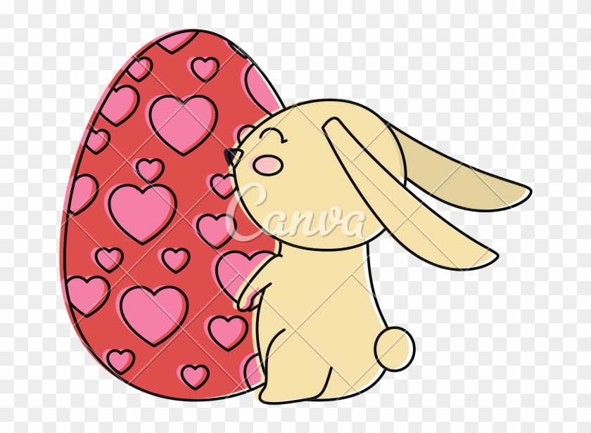 Painted Easter Egg With Rabbit Celebration Icon - Cartoon #1752301