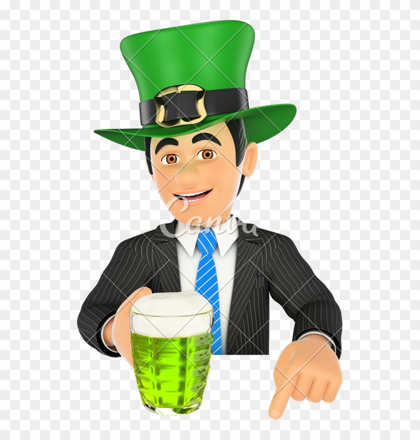 3d Businessman Pointing Down With Saint Patrick Day - Cartoon #1752531