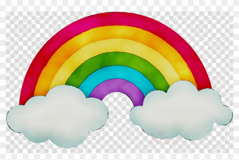 Pastel Color Rainbow With Clouds Clipart Rainbow Color - Clip Art Red Plate #1753178