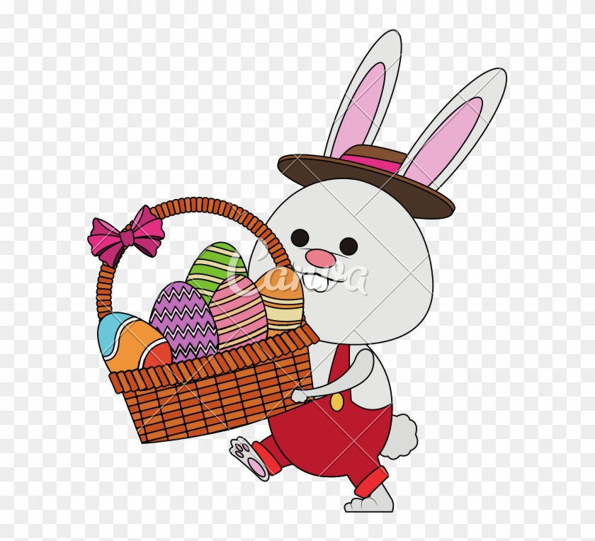 Cute Rabbit Holding Basket With Easter Eggs - Cartoon #1754191