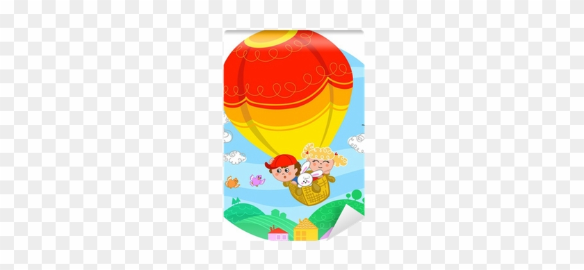 Two Cute Children And A White Bunny Flying In Hot Air - Hot Air Balloon Children #1754370