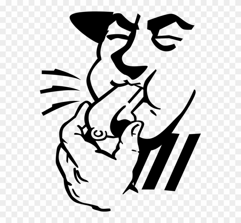 Vector Illustration Of Referee Blows Sports Referee - Blowing Whistle Clipart Black And White #1754397