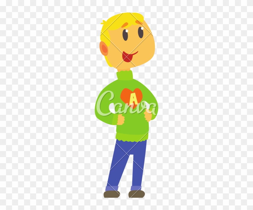 Boy In Knitted Sweater With Letter A In Heart - Turtleneck Kids Vector #1756573