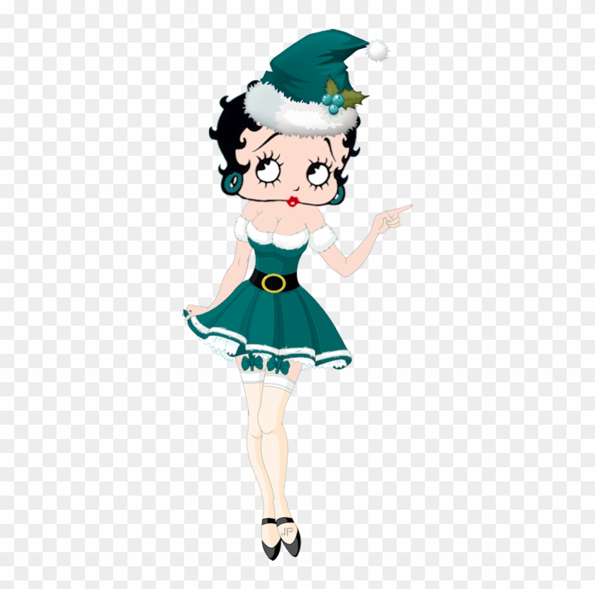 Sexy Betty In A Green Christmas Outfit - Santa Claus Girl Drawing #1759521
