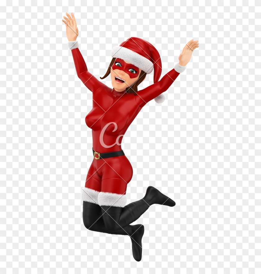 3d Woman Christmas Superhero Jumping For Joy - Saltando De Alegría En Navidad #1759523