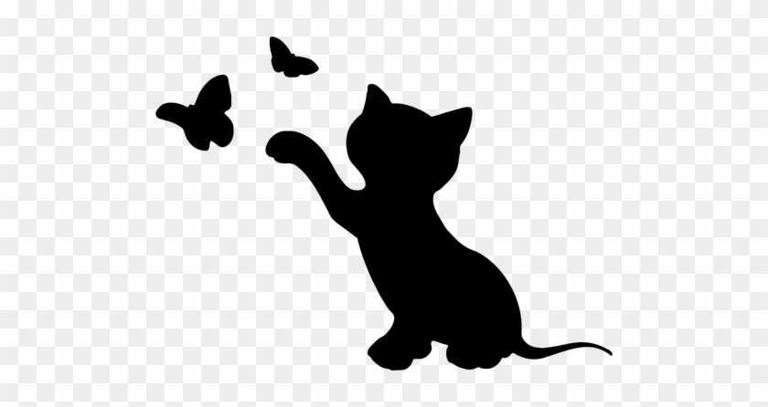 Kitten And Butterflies Public Domain Vectors - Gato Silueta #265260