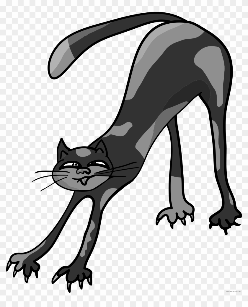 Cartoon Cat Animal Free Black White Clipart Images - Cat Stretching Clipart #265339