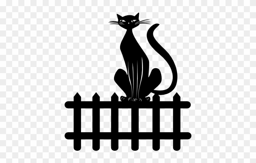 Black Cat On Fence Vector - Cat At A Picket Fence #265466