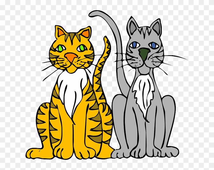 Stripes Cat, Gray, Brown, Two, Yellow, White, Cartoon, - Cats Clipart #265713