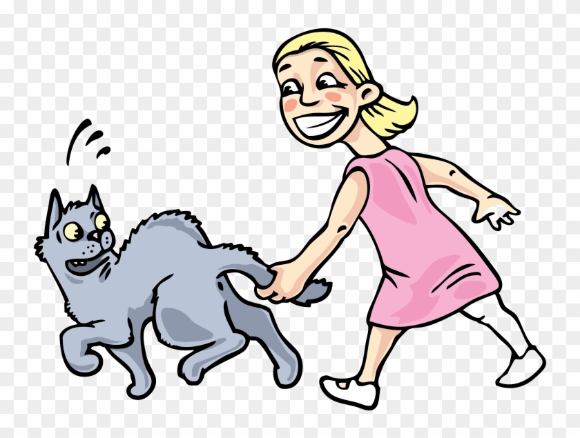 Clipart Kedi Kuyruğu Çeken Yaramaz Kız - Kedinin Kuyruğunu Çeken Çocuk #265905