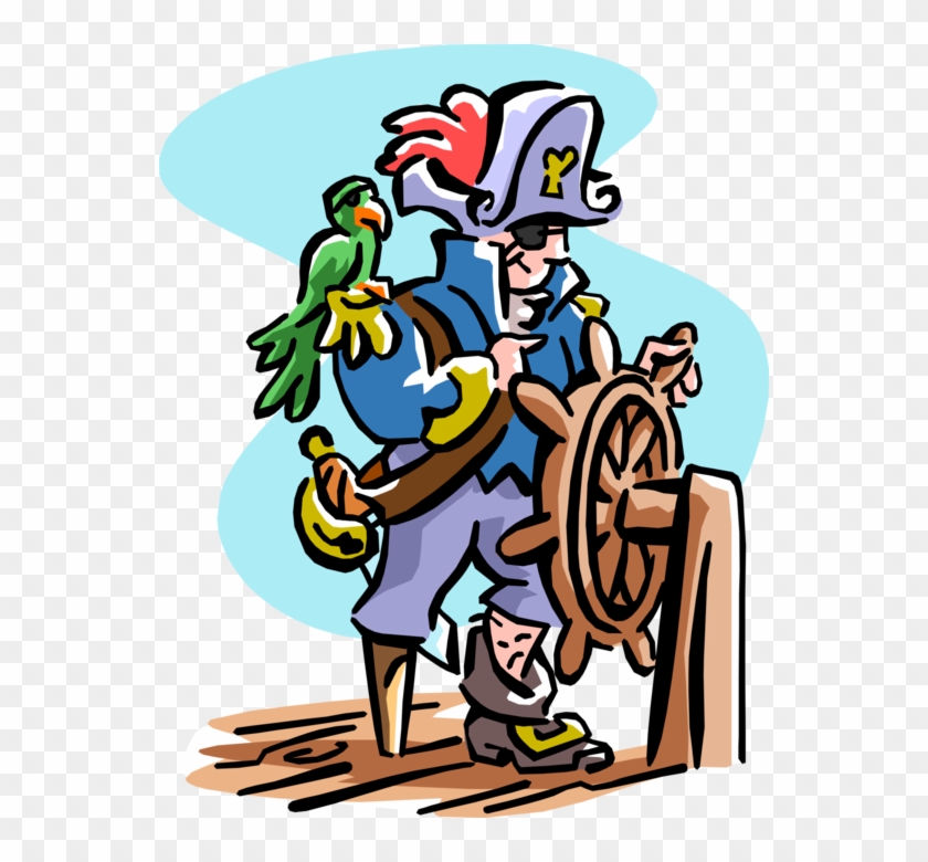 Pirate With Wooden Leg Steers Ship Image - Pirate #1759720