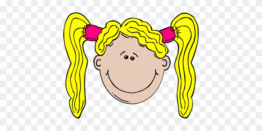 Girl, Blonde, Happy, Smile, Pigtails - Girl Boy Cartoon Face #1760052