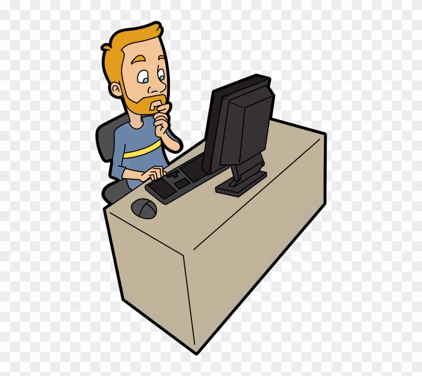 Cartoon Man Doing Research Using A Computer - Cartoon Using Using Computer #1761362