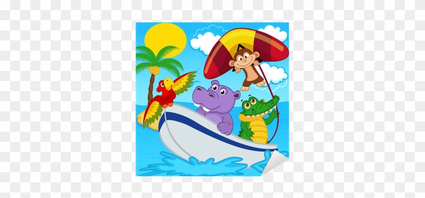 Animals On Boat Ride With Monkey On Hang Glider - Cartoon #1763910