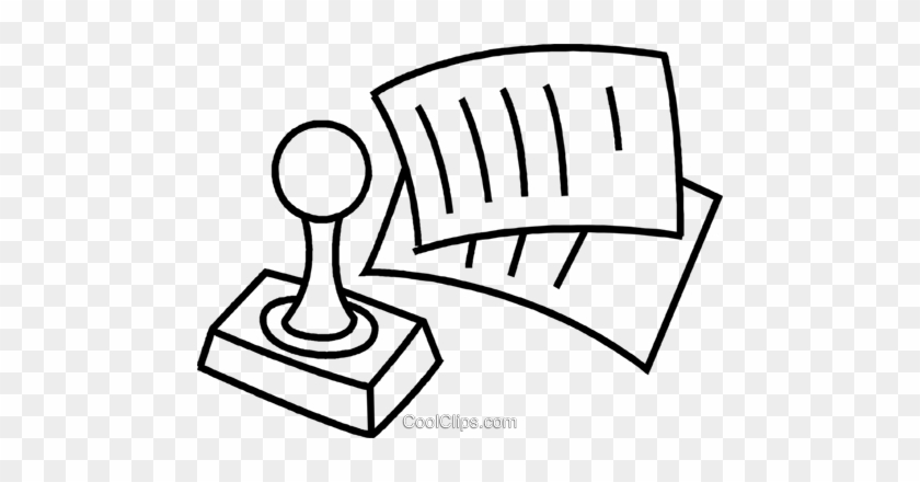 Rubber Stamp With Papers Royalty Free Vector Clip Art - Line Art #1765138