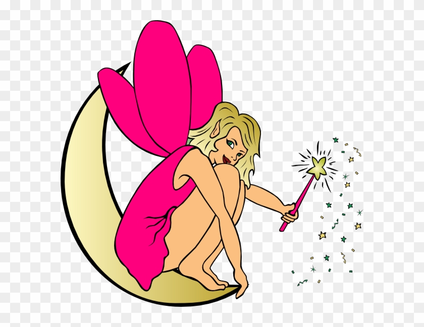Pink Fairy On Moon Clip Art At Clker - Clipart Diwata #269761
