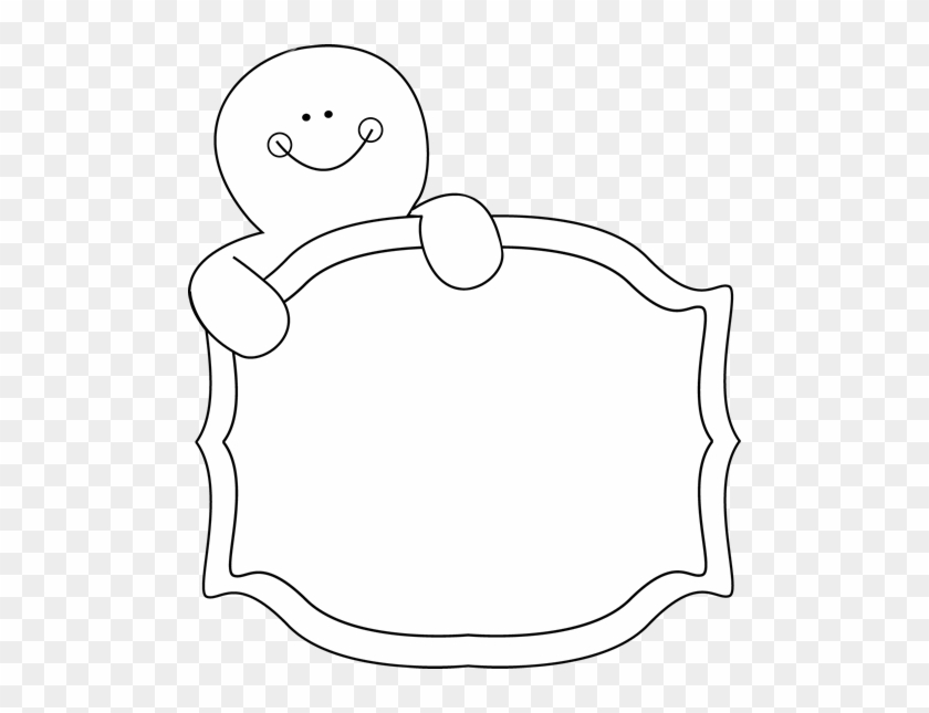Black And White Gingerbread Man Sign Clip Art - Gingerbread Man Holding Sign #48229