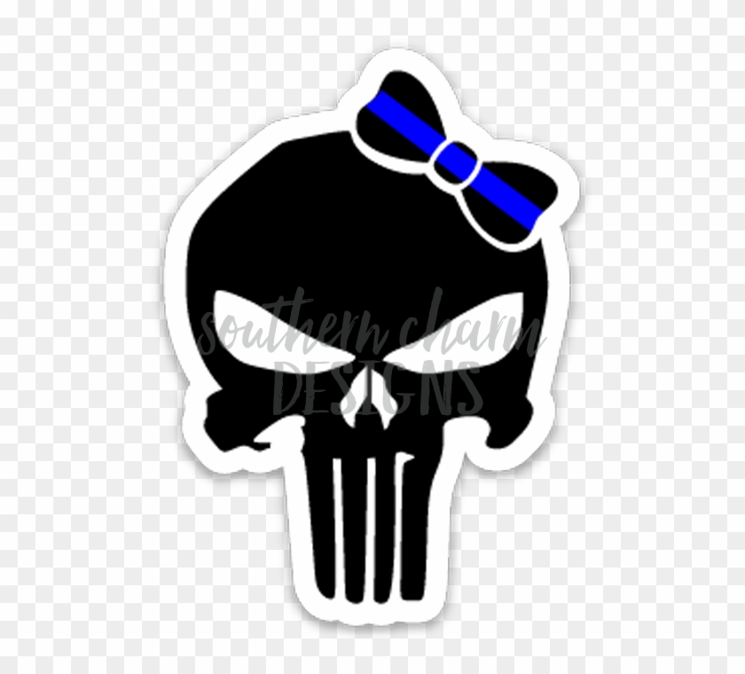 Thin Blue Line Punisher Bow Decal - Punisher Decal #48890