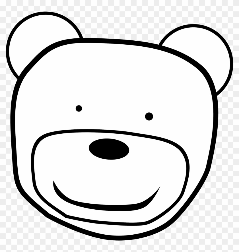 Clip Art Teddybear Head Black White Line - Bear Head Clipart Black And White #49342