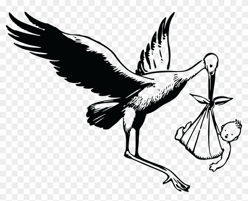 Free Clipart Of A Stork And Baby - Black And White Stork #49476