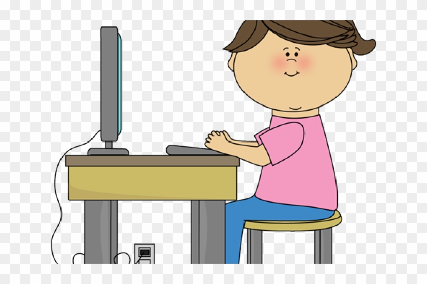 Computer Station Cliparts - Girl Sitting At Computer Clipart #49827