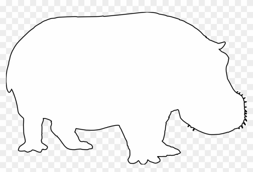 Hippo Silhouette Black White Line Art Christmas Xmas - Silhouette White On Black #51744