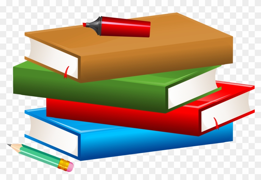 Books With Pencil And Marker Png Clipart Image - Books Clipart Png #53056