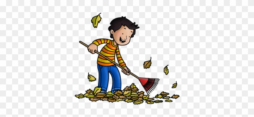 Cartoon Characters, Animals, And Plants - Boy Raking Leaves Cartoon #271303