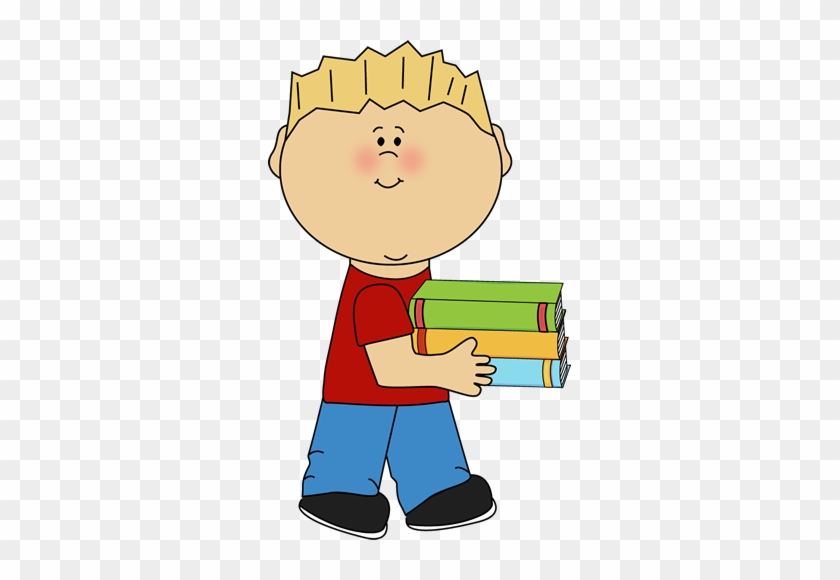 Little Boy Carrying A Stack Of Books Clip Art - Book Helper Clipart #271676