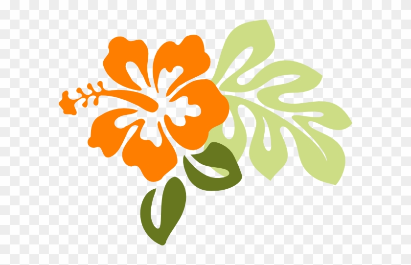Orange Hibiscus W Leaves Clip Art - Hawaiian Flower Throw Blanket #272221