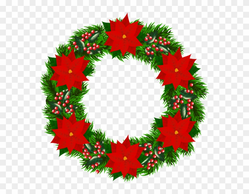 Christmas Wreath With Poinsettia Png Clipart Image - Christmas Wreath Clip Art #272652